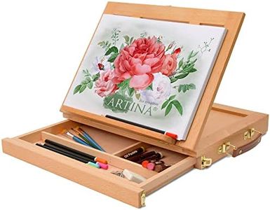Artina Cavalletto da tavolo per pittura Colmar - con pratica valigetta - cavalletto con cassetto - supporto da disegno per artisti e comodo leggío - cavalletto antiscivolo stabile e robusto