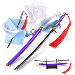 Swords and more Bleach Toshiro Hitsugaya Sword, Anime Katana, Letter Opener Sword with Sheath & Stand, 23.5 cm, Mini Samurai Sword, Bleach, Zanpakuto, Keyring, Anime Gift, Purple