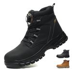COOU Steel Toe Cap Boots Mens Womens Waterproof Work Boots Anti Slip Lightweight Ankle Support Quick Lace Safety Boot Black 5UK