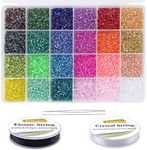 EuTengHao 14400pcs Pony Tube Beads Kit Bugle Glass Seed Beads Small Craft Beads for DIY Bracelet Necklaces Crafting Jewelry Making Supplies with Two Crystal String (3mm, 600 Per Color, 24 Colors)