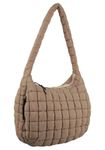 Quilted Puffer Tote Bag Puffy Large Crossbody Shoulder Bag with Zipper Carryall Lightweight Nylon Hobo Bag Women Padding Puffer Bag, Khaki