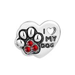 FGT Dog Puppy Pet Paw Print Love Heart Charm fits Pandora Moments Bracelets Red CZ Gift Daughter Family Granddaughter Valentine Birthday Anniversary