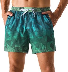 Nonwe Men's Bathing Suit Soft Relaxed Fit Quick Dry Gradient Geometry Board Shorts Green 40