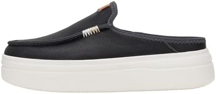 HEYDUDE Austin Lift Leather Black Size 6 | Women's Shoes | Women Slip-on Loafers | Comfortable & Light-Weight
