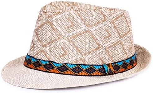 thuizen Men's and Women Summer Straw Fedora Hat – Boho Style Panama Trilby with Woven Bohemian Pattern, One Size Fits Most, Khaki