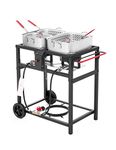 Fire Riot Propane Outdoor Double Burner Deep Fryer Cart, 2-18QT Aluminum Pots & Frying Baskets, Best for Fish Fry, Wings, Fries, Canjun Fry