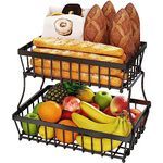 2 Tier Countertop Fruit Basket Bowl for Kitchen, Counter Fruits Veggies Snack Storage Holder Stand Rack Organizer, Detachable Metal Wire Bread Tray