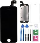 Compatible for iPhone 5S LCD Screen Replacement, LCD Display Screen Touch Digitizer, with Assembly Frame and Home Button, Front Camera, Proximity Sensor, Earpiece, Repair Kit Tempered Glass (Black)