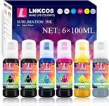 LNKCOS 600ML Sublimation Ink for Epson ET-8500 ET-8550 Wide-Format Supertank Printers (6 Color, 6×100ML, BK PB C M Y K Grey, Bigger Bottles with More Ink to Fill The Tanks)