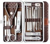 Beauté Secrets Essentials 18 Pieces Manicure Kit, Pedicure Tools for Feet, Nail Clipper, Ear Pick Tweezers, Manicure Pedicure Set for Women and Men Brown