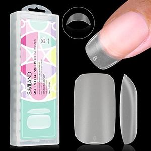 SAVILAND Square Nail Tips – Pre-File Soft Nail Gel Tips Matte Gels X Nails 15 Sizes Natural Nail Tips 360pcs Full Cover No Need Base Gel French Nails Easy to DIY Nail Art Nail Extension DIY Home Gift