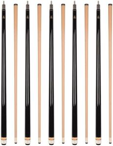 ASKA Set of Wrapless 2-Piece Billiard Pool Cue Sticks L3, 58" Hard Rock Canadian Maple, 13mm Hard Leather Tip, Choice of Colors (5 Black)
