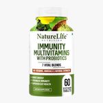 Nature Life Nutrition Immunity Multivitamins with Probiotics (60 Veg Tablets) 40+ Vitamins, Minerals & Natural Extracts, 7+ Vital Blends for Immunity, Energy & Digestion