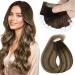 Sunny Hair Tape Hair Extensions for Women Balayage Brown with Blonde Remy Real Human Hair Extensions 20inch Reusable Seamless Tape in Hair Extensions for Thin Hair 25g