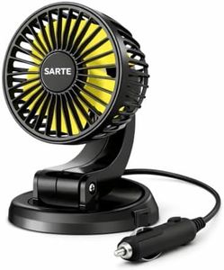 SARTE Car Fan12 Volt Hi Speed 360 Rotatable and Portable Mini Air Cooler with Brushless Motor, Ultra Silent 2 Speed Adjustable Electric Summer Fan for SUV, Truck, Bus & Home