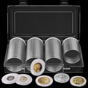 60 Pcs Silver Dollar Coin Holder Case Set - 40mm Coin Capsules Coin Collection Supplies Coin Holders for Collectors Silver Coin Case Holder - Silver Coin Storage Box Foreign Coin Collection Holder