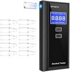 XEEUEX Breathalyser Police Accurate, High Precision Per Mille Meter with Digital Blue LCD Display and 10 Mouthpieces, Professional Alcohol Meter for Use at Home or at Parties