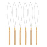 6 Pack Hair Extension Beader Hair Extension Loop Needle Threader Pulling Hook Bead Device Tool Wooden Hair Extension Loop Needle Kit for Hair or Feather Extensions(Loop)