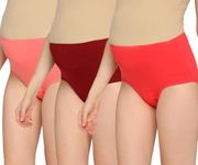 Evamomies Women's High Waist Soft Comfy Cotton & Breathable Maternity Panty|Pregnancy Panty|Maternity Panties (Pack of 3) (in, Alpha, L, MaroonPeachCarrot)