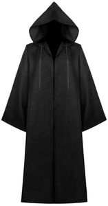 Fimyyao Men's Black Medieval Cloak Hooded Robe Costume - Halloween Cosplay Knight Cape Tunic Uniform for Adults