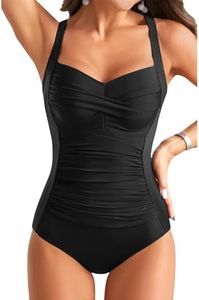 Yonique Women One Piece Swimsuit Tummy Control Vintage Bathing Suit Pin up Swimwear, Black, Medium