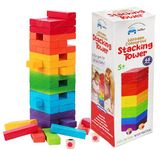 FunBlast Wooden Blocks 48 Pcs Challenging Color Wooden Tumbling Tower, Toys with Dices Board Educational Puzzle Game (Multi Color)