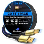 Maximm 8k Hdmi Cable 20ft,HDMI 2.1 Cable, Hdmi Cord Long Hdmi Cable 20 ft, Ultra High Speed Hdmi Cable, 8k 60 HZ (20 Ft)