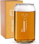 Monogram Beer Glasses for Men (A-Z) 16 oz - Engraved Beer Gifts for Men Brother Son Dad Neighbor - Unique Christmas Gifts for Him - Personalized Drinking Gift Beer Glass Mugs (J)