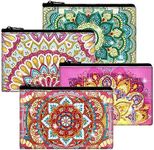 Silkfly 4 Pcs Diamond Painting Art Bags DIY Purses Toiletry 5D Handmade Makeup Bags Double Design Diamond Painting Cosmetic Bags Bulk with Zipper Rhinestone Accessories for Women(Mandala)