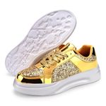 Padgene Womens Sparkly Shoes Tennis Bling Sneaker Casual Lightweight Breathable Shiny Sequin Lace Up Shoes Gold