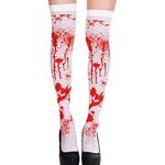 Adult Halloween Costumes Womens,Sexy Tockings,funny White Bloody Horror Tights Zombie Nurse Bride Print Girls Stained Elastic Stockings ,Novelty Over Knee Socks Bloodstained Dress Scary Outfit Prop