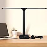 GLITI Desk Lamp Dimmable Table Lamp Foldable Reading Lamp Double Swing Arm Desk Light with USB Charging Port,5 Light Modes, Touch Control, Auto-Off Timer, Eye-Caring Led Desk Lamp for Work (Black)