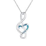 Musical Gemstone Music Student Teacher Created Blue Opal Inlay Heart Treble Clef Note Pendant Necklace For Teen Women .925 Sterling Silver