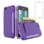 Asuwish Phone Case for iPhone 6/6s/7/8/SE 2020 with Screen Protector Cover and Credit Card Holder Stand Hybrid Cell i Phone7case Phone8case Six Seven 6a i6 i7 i8 7s 8s SE2020 SE2 2 Women Men Purple