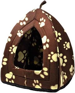 Purrfect Pet TM Pet Cat Dog Puppy Rabbit Soft Fleece Igloo House Bed, Brown with Cream Paw Prints