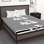 Story@Home Bedsheet for King Size Bed | 210 TC | Black and White |1 Piece 100% Cotton bedsheets for King Size Bed with 2 Pillow Covers (270 x270cm) Perfect for Home Decor & Gifting | Cotton bedsheet