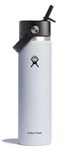 Hydro Flask 24 Oz Stainless Steel Wide Mouth Water Bottle with Leakproof Flex Straw Cap, White