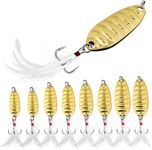 Bombrooster 8Pcs Fishing Spoons with Rooster Tail Treble Hooks, Spinner Bait Kit for Bass Salmon Trout 3/16oz 3/8oz 1/2oz 3/4oz