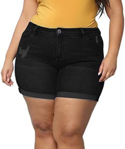 Sghenr Plus Size Women's Ripped Denim Jean Shorts High Waisted Stretchy Folded Hem Short Jeans(SolidBlack,20W)