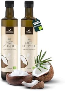 FOODIN Huile MCT BIO 1000 ml à base d'huile de noix de coco, triglycérides à chaîne moyenne (MCT), fabriquée à partir de noix de coco produite, 100% sans gluten et végétalienne, 2 x 500 ml, idéale