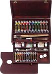 Rembrandt Professional Oil Paint Set in Luxury Wooden Box Master | 24 Colours + Brushes & Accessories