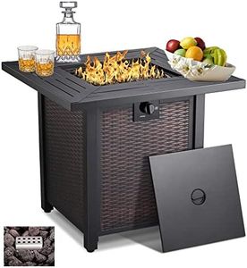 Propane Fire Pit Table, 28 Inch 50,000 BTU Auto-Ignition Gas Fire Pit Table, CSA Certification, Rattan-Look with 6.6 Lbs Lave Rock for Garden/Patio/Porch/Backyard.