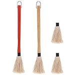 2 Pack 18 inch Grill Basting Mop with Wooden Long Handle and 2 Extra Replacement Brushes for BBQ Grilling Smoking Steak (Nature Wood & Brown)