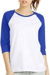 Women 3/4 Sleeve Baseball Tee - Raglan Shirts Jersey Tops Quarter Sleeve Shirt Tees, White / Royal, Medium