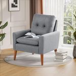 Shahoo Mid-Century Modern Fabric Accent Chair with Pillow Upholstered Lounge Armchair with Solid Wood Frame & Soft Cushion for Living Room, Bedroom, Belcony, Set of 1, Grey