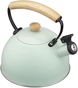 Navaris Stove Top Whistling Tea Kettle - 2.4 QT (2.3L) Stainless Steel Stovetop Kettle - Tea Pot for Induction, Electric & Gas Hob - Teapot for Stovetop - Green