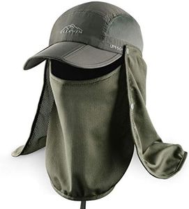 ELLEWIN Fishing Hat Sun Cap UPF 50+ Outdoor Hiking Hat with Removable Mesh Face Neck Flap Cover Windproof Strap…, Army Green, Medium