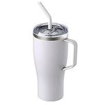 Tronco 32oz Tumbler Vacuum Insulated Reusable Mug with Handle Lid and Straw Stainless Steel Water Glasses Leakproof Dishwasher Safe Fits Car Cup Holder (White)