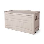 Suncast DB7500 73 Gallon Waterproof Outdoor Storage Container for Patio Furniture, Pools Toys, Yard Tools-Stor Deck Box, with Wheels, 73 Gal, Light Taupe