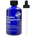 Radha Beauty Peppermint Essential Oil HUGE 120ml - 100% Pure & Therapeutic Grade, Steam Distilled for Aromatherapy, Fresh Minty Scent, Multi-Purpose Essential Oil